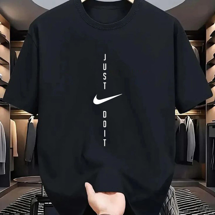 تیشرت یقه گرد مردانه طرح Just Do It مشکی نخ پنبه صد در صد مناسب ورزش و دورهمی