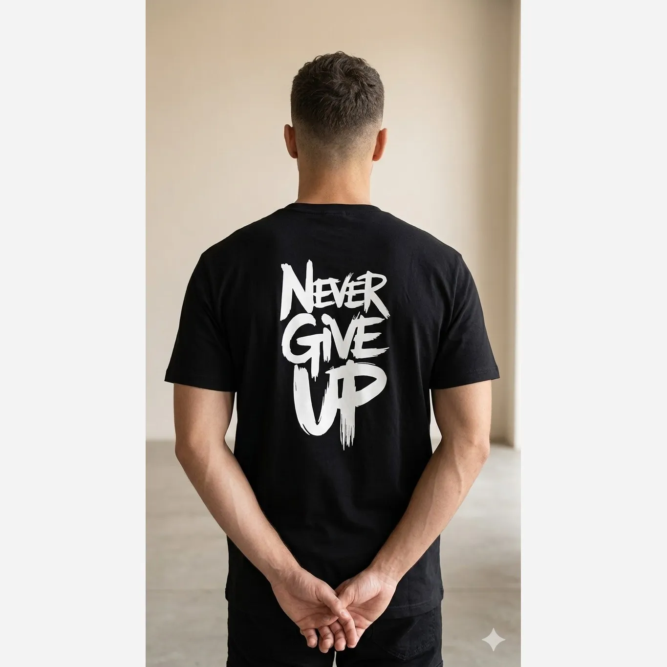 تیشرت مردانه نخ پنبه مشکی طرح Never Give Up