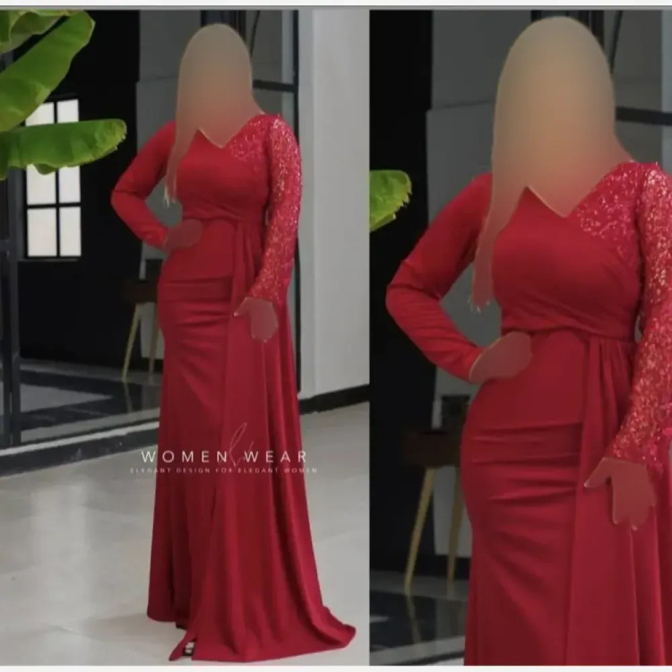 ماکسی سانیل جنس غواصی و اسپایدر رنگ زرشکی قد 160