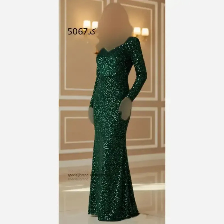 ماکسی مجلسی حریر سنگکاری شده قد 150 کمربنددار رنگ مشکی و سبز روشن سایز بزرگ