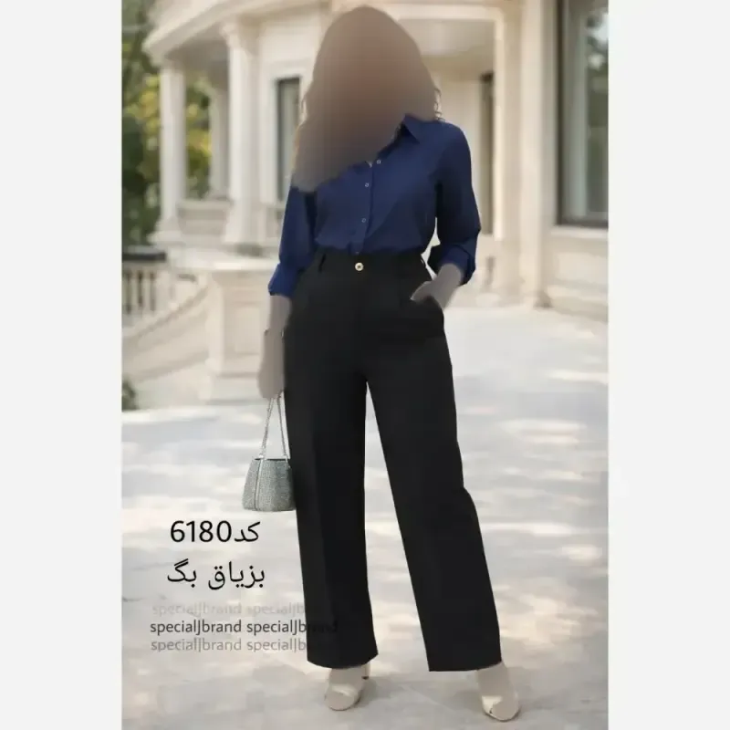 شلوار بگ زنانه جنس بزیاق جیب دار پشت کمر کش دکمه و زیپ دار