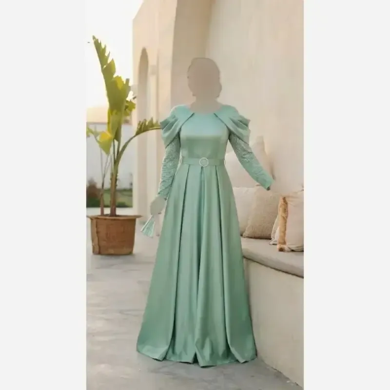 لباس مجلسی زنانه مرسانا آستین بلند ساتن ال ایکس قد 150