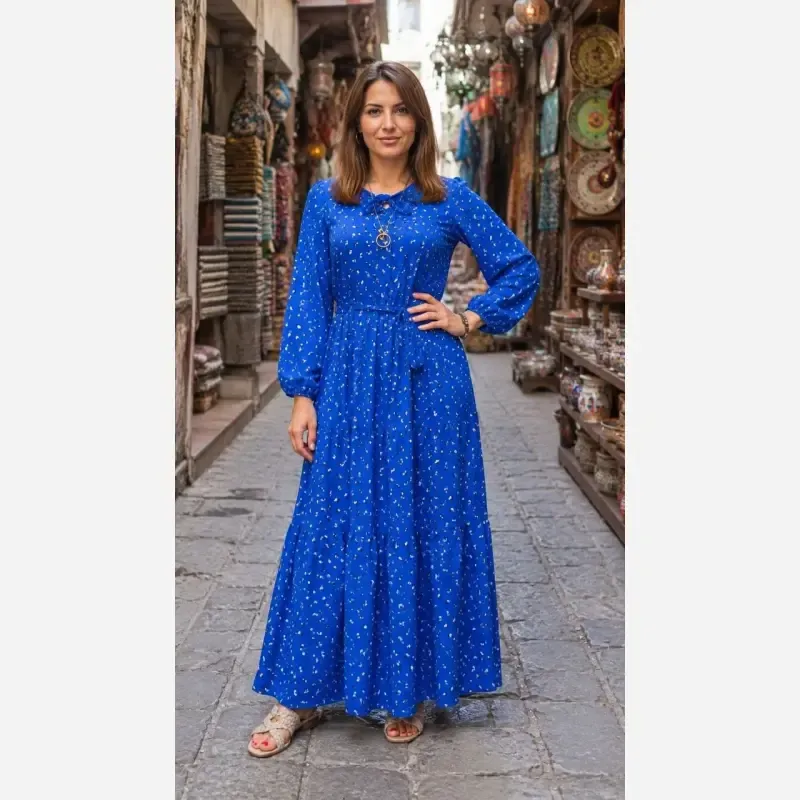 پیراهن ساحلی پفکی مرجان جنس کرپ پفکی درجه یک سایز فری مناسب 38 تا 50