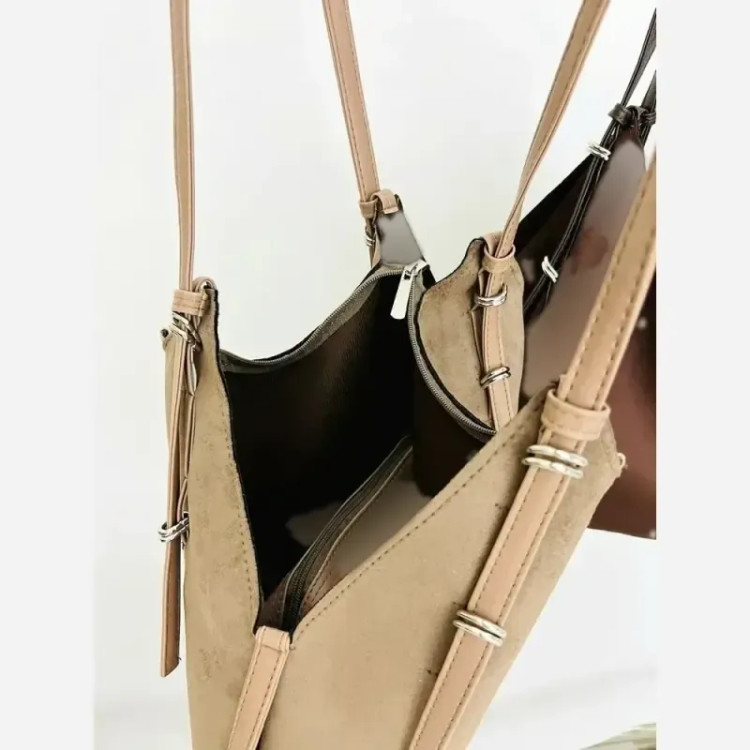 کیف دستی الیزا جیر رنگ موکا شکلاتی با کیف آرایشی