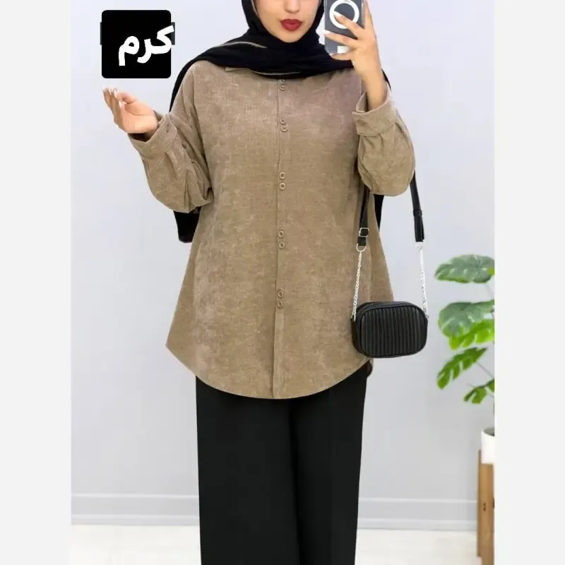 شومیز مخمل کبریتی دکمه دوبل فری سایز بزرگ مناسب سایز 44 تا 54